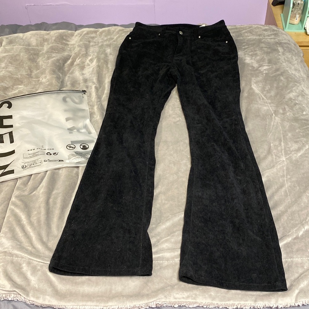 Black velvet bell bottom pants